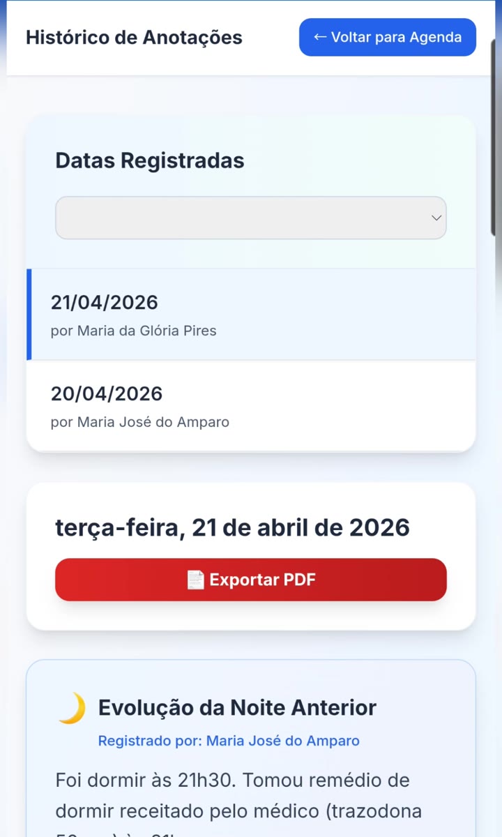 Família acompanhando a linha do tempo dos cuidados em tempo real